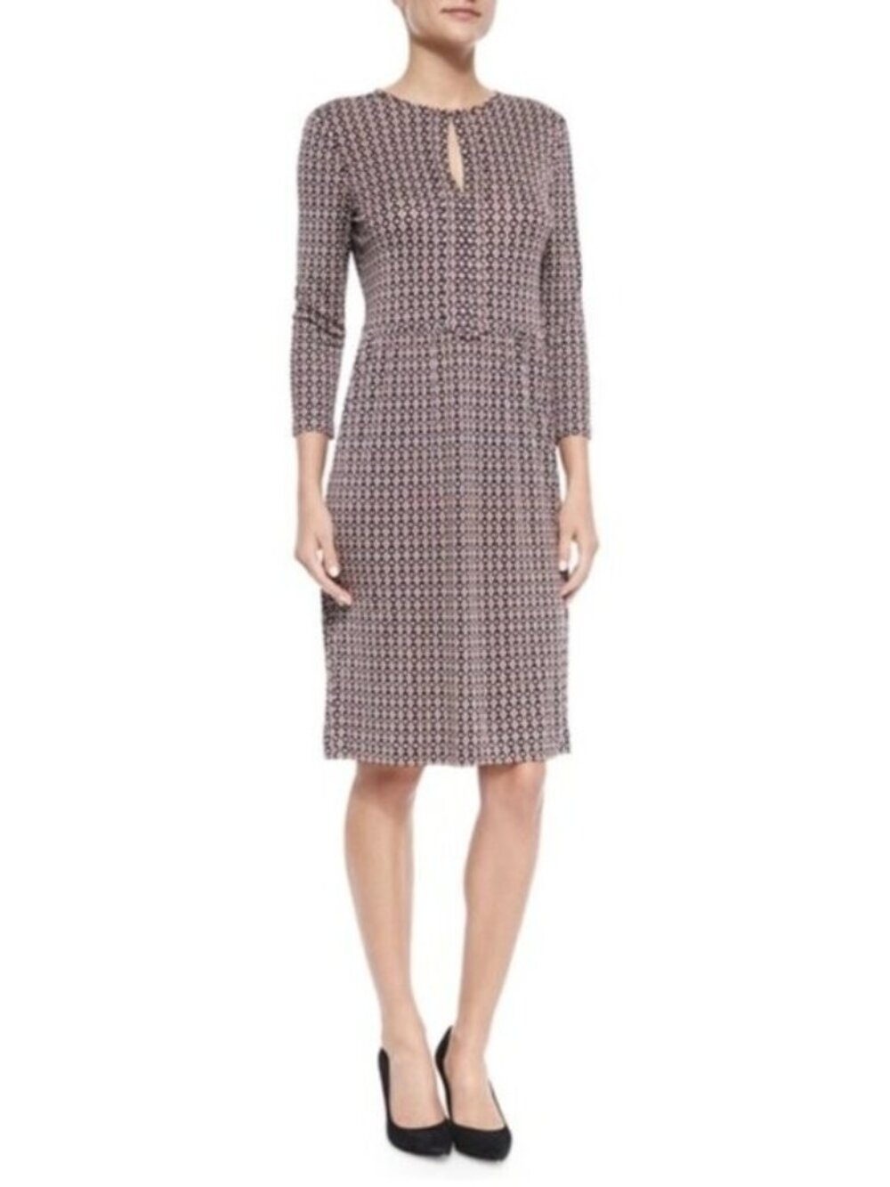 Tory Burch Navy Blue Multicolor Floral 3/4 Sleeve 100% Silk Dress Size M